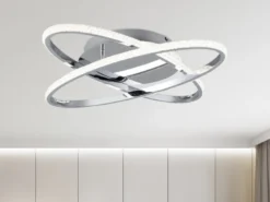 LED Deckenleuchte LANE dimmbar, Kristall Ringe oval schwenkbar Chrom, Ø 58cm