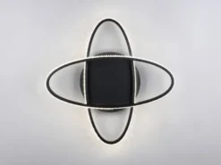 LED Deckenleuchte LANE dimmbar, Kristall Ringe oval schwenkbar Schwarz, Ø 58cm