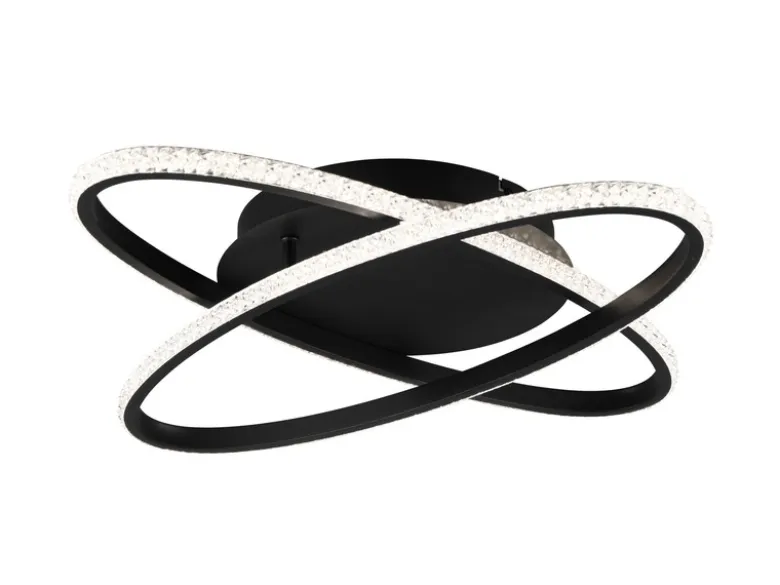 LED Deckenleuchte LANE dimmbar, Kristall Ringe oval schwenkbar Schwarz, Ø 58cm