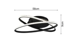 LED Deckenleuchte LANE dimmbar, Kristall Ringe oval schwenkbar Schwarz, Ø 58cm