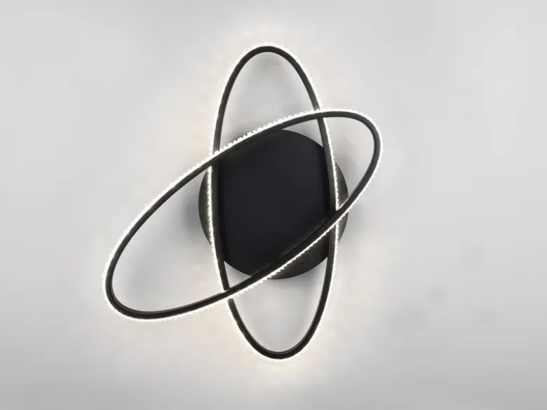 LED Deckenleuchte LANE dimmbar, Kristall Ringe oval schwenkbar Schwarz, Ø 58cm