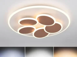 LED Deckenleuchte MANDALA Grau Braun mit Fernbedienung dimmbar, Tageslicht Ø49cm