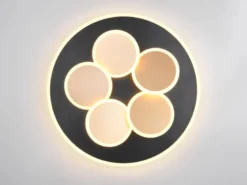 LED Deckenleuchte MANDALA Schwarz Gold mit Fernbedienung & Tageslicht Ø 49cm