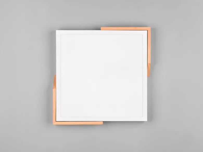 LED Deckenleuchte META eckig Weiß mit Holz, 3 Stufen Dimmer, Quadrat 31cm