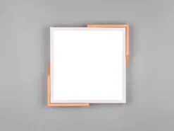 LED Deckenleuchte META eckig Weiß mit Holz, 3 Stufen Dimmer, Quadrat 31cm