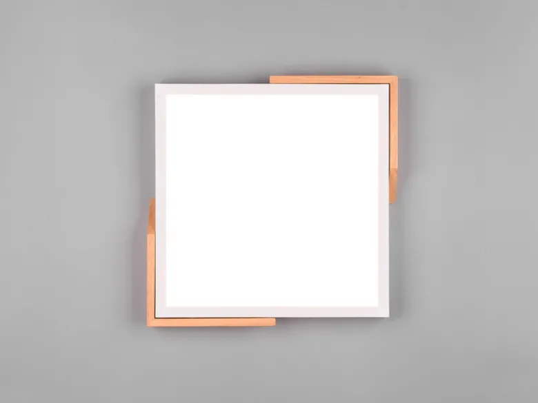 LED Deckenleuchte META eckig Weiß mit Holz, 3 Stufen Dimmer, Quadrat 31cm
