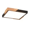LED Deckenleuchte META eckig Schwarz mit Holz, 3 Stufen Dimmer, Quadrat 31cm
