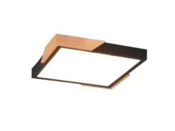 LED Deckenleuchte META eckig Schwarz mit Holz, 3 Stufen Dimmer, Quadrat 31cm