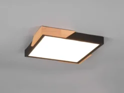 LED Deckenleuchte META eckig Schwarz mit Holz, 3 Stufen Dimmer, Quadrat 31cm