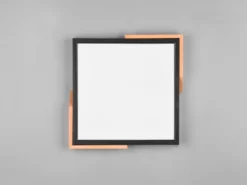 LED Deckenleuchte META eckig Schwarz mit Holz, 3 Stufen Dimmer, Quadrat 31cm