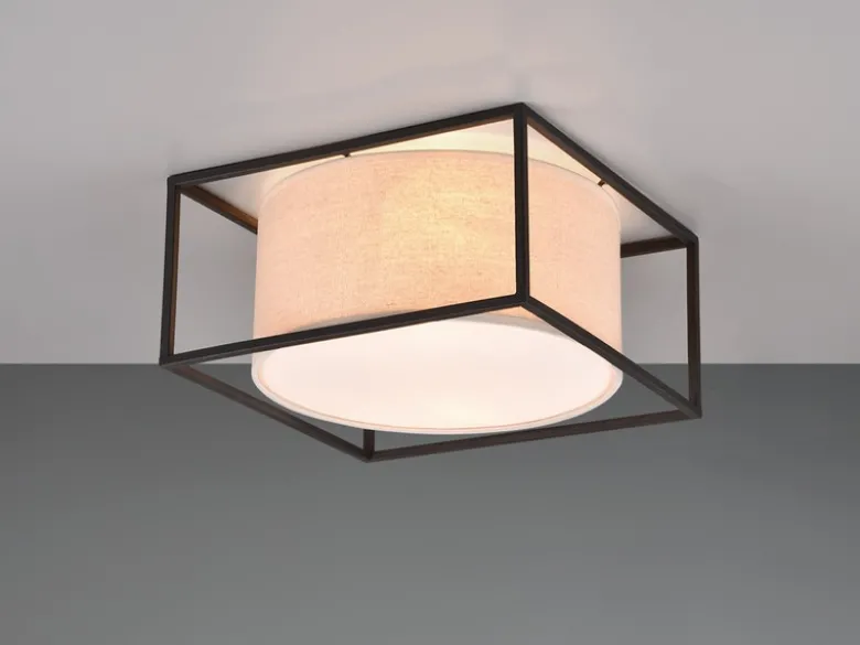 LED Deckenleuchte Metall mit Stoffschirm, Quadratisch 30x30cm