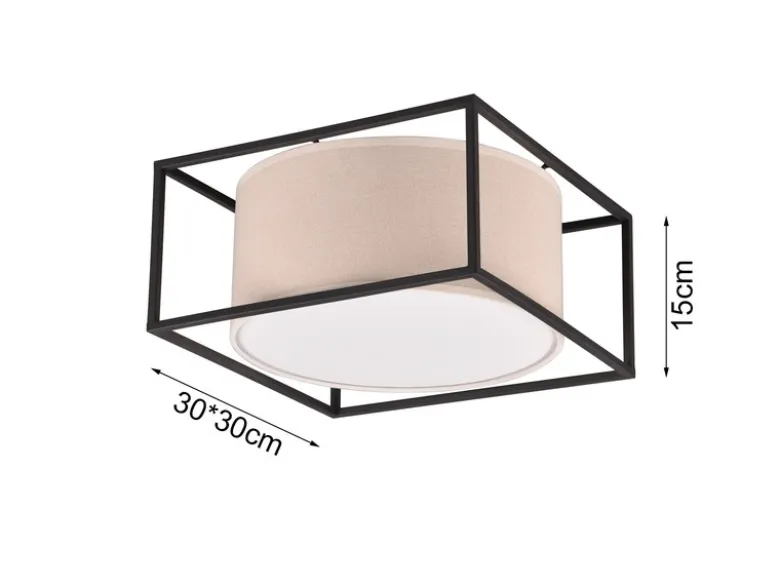 LED Deckenleuchte Metall mit Stoffschirm, Quadratisch 30x30cm