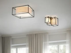 LED Deckenleuchte Metall mit Stoffschirm, Quadratisch 50x50cm