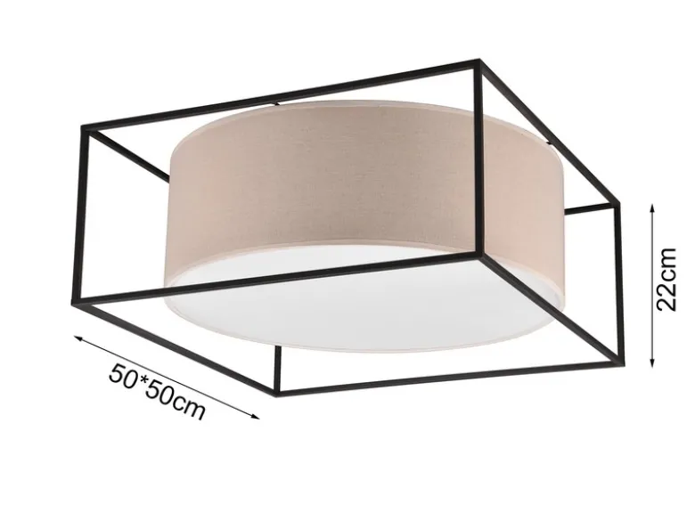 LED Deckenleuchte Metall mit Stoffschirm, Quadratisch 50x50cm
