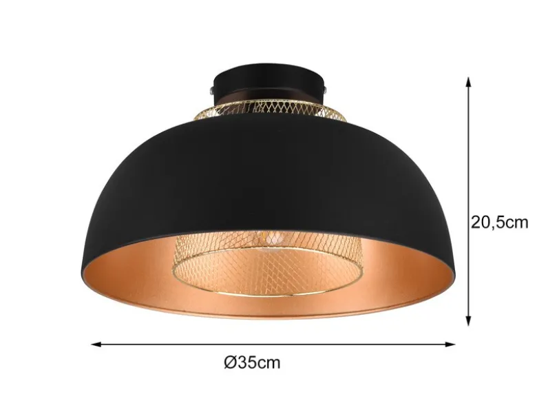 LED Deckenleuchte Metall Schwarz Gold mit Drahtgeflecht, Ø 35cm