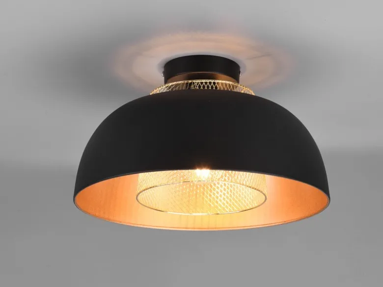 LED Deckenleuchte Metall Schwarz Gold mit Drahtgeflecht, Ø 35cm