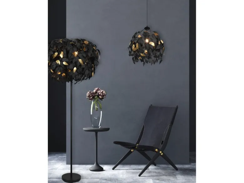 LED Deckenleuchte mit Blätter Lampenschirm Schwarz Gold, Ø 38cm