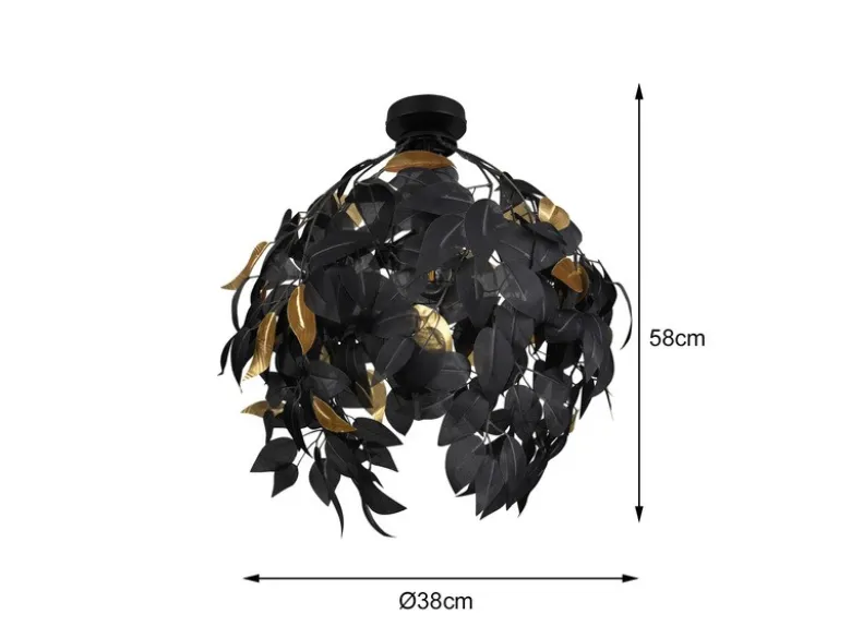 LED Deckenleuchte mit Blätter Lampenschirm Schwarz Gold, Ø 38cm