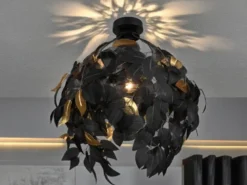 LED Deckenleuchte mit Blätter Lampenschirm Schwarz Gold, Ø 38cm