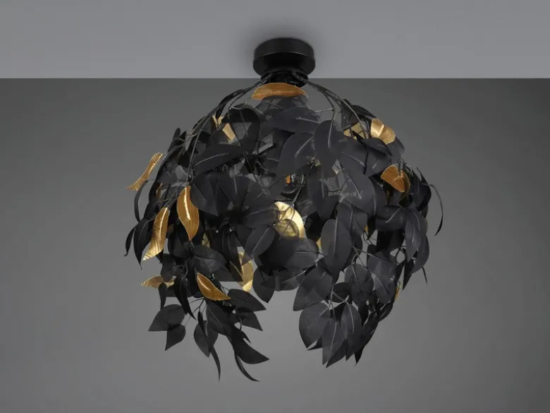 LED Deckenleuchte mit Blätter Lampenschirm Schwarz Gold, Ø 38cm