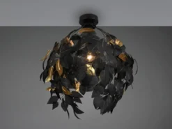 LED Deckenleuchte mit Blätter Lampenschirm Schwarz Gold, Ø 38cm