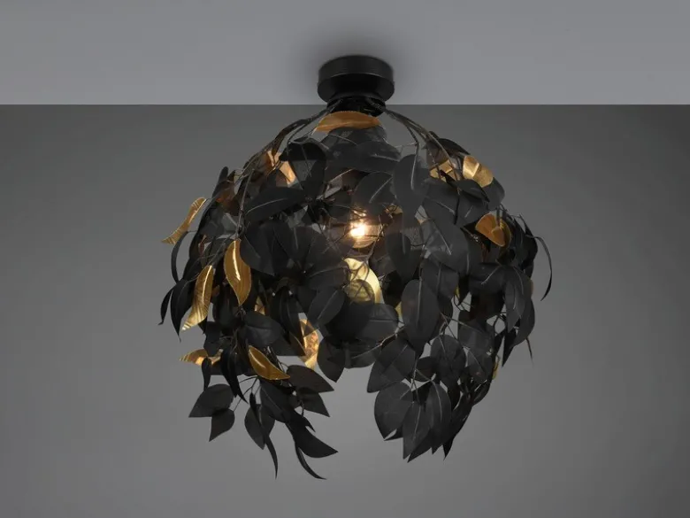 LED Deckenleuchte mit Blätter Lampenschirm Schwarz Gold, Ø 38cm
