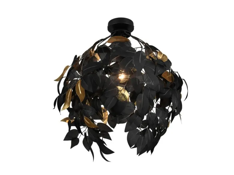 LED Deckenleuchte mit Blätter Lampenschirm Schwarz Gold, Ø 38cm