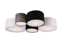 LED Deckenleuchte mit fünf Stoffschirmen mehrfarbig, Breite 90cm