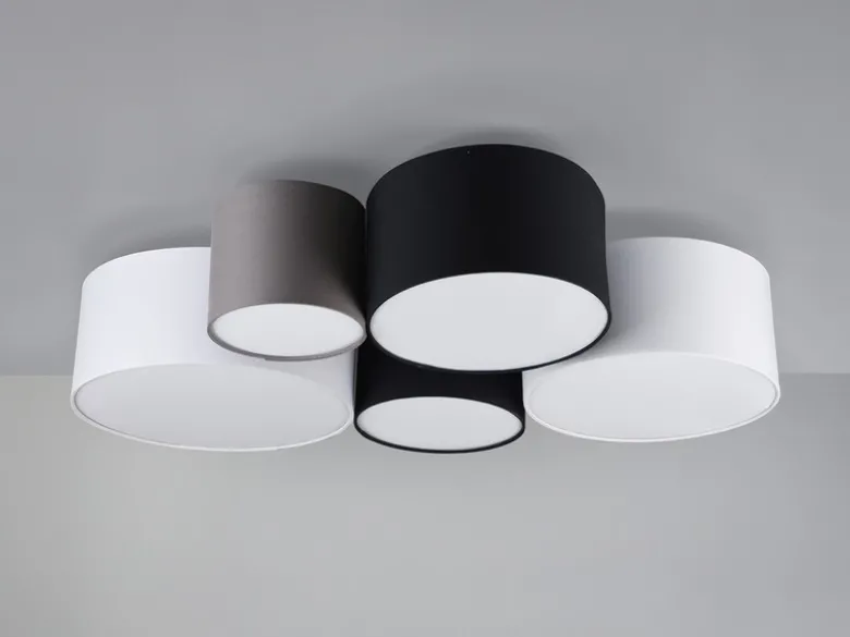LED Deckenleuchte mit fünf Stoffschirmen mehrfarbig, Breite 90cm