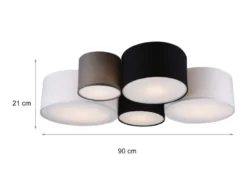 LED Deckenleuchte mit fünf Stoffschirmen mehrfarbig, Breite 90cm