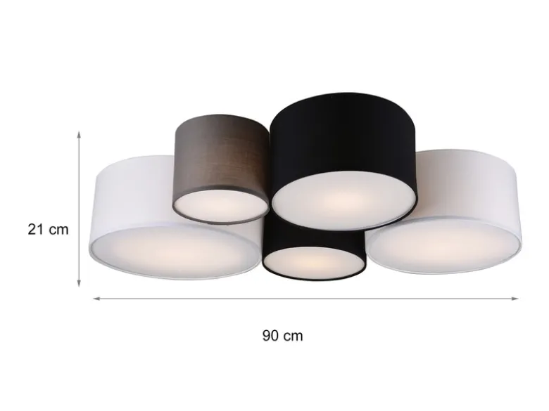 LED Deckenleuchte mit fünf Stoffschirmen mehrfarbig, Breite 90cm