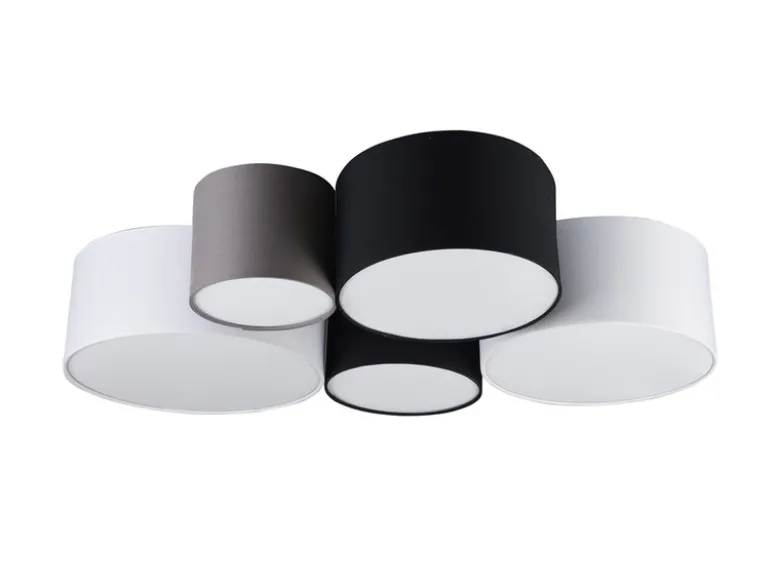 LED Deckenleuchte mit fünf Stoffschirmen mehrfarbig, Breite 90cm