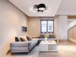LED Deckenleuchte mit fünf Stoffschirmen mehrfarbig, Breite 90cm