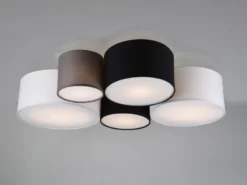 LED Deckenleuchte mit fünf Stoffschirmen mehrfarbig, Breite 90cm