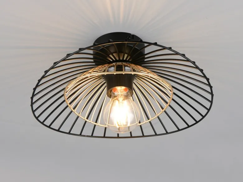 LED Deckenleuchte mit Gitter Lampenschirm Schwarz Gold, Ø 30cm