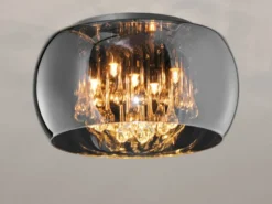 LED Deckenleuchte mit Glas Chrom in Rauchglas Optik & Kristallbehang Ø 40cm