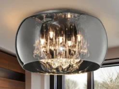 LED Deckenleuchte mit Glas Chrom in Rauchglas Optik & Kristallbehang Ø 40cm