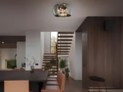 LED Deckenleuchte mit Glas Chrom in Rauchglas Optik & Kristallbehang Ø 40cm
