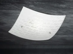 LED Deckenleuchte mit Glasschirm Weiß & Schriftdekor, Quadrat 30cm
