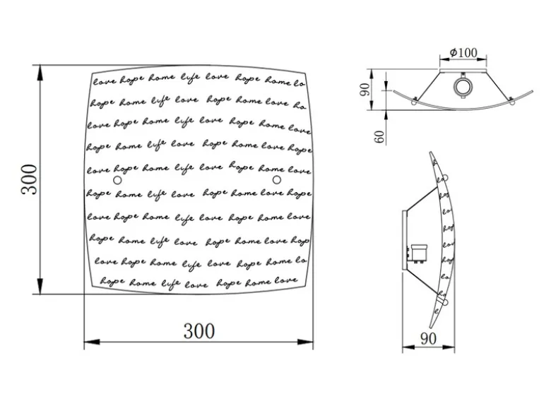 LED Deckenleuchte mit Glasschirm Weiß & Schriftdekor, Quadrat 30cm