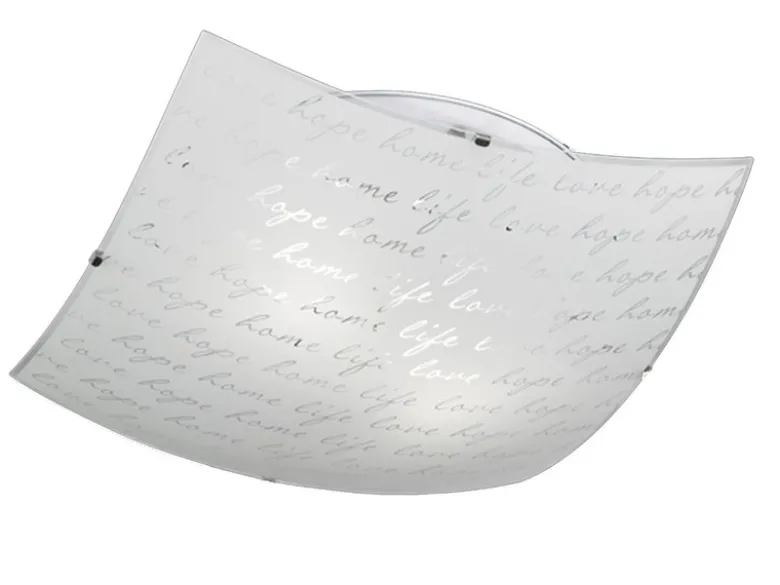 LED Deckenleuchte mit Glasschirm Weiß & Schriftdekor, Quadrat 40cm