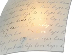 LED Deckenleuchte mit Glasschirm Weiß & Schriftdekor, Quadrat 40cm