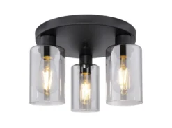 LED Deckenleuchte mit 3 Rauchglas Lampenschirmen Metall Schwarz, Ø 34cm