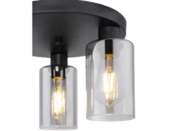 LED Deckenleuchte mit 3 Rauchglas Lampenschirmen Metall Schwarz, Ø 34cm