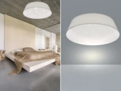 LED Deckenleuchte mit Sternenhimmel und Stofflampenschirm in Weiß, Ø 45cm