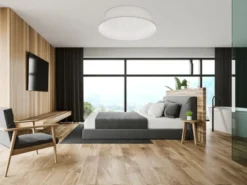 LED Deckenleuchte mit Sternenhimmel und Stofflampenschirm in Weiß, Ø 45cm