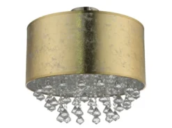 LED Deckenleuchte mit Stoff Lampenschirm Gold & Kristall Behang, Ø 40cm