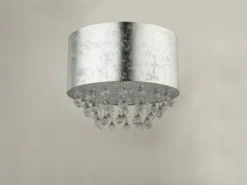 LED Deckenleuchte mit Stoff Lampenschirm Silber & Kristall Behang, Ø 40cm