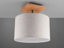 LED Deckenleuchte mit Stoffschirm in Beige und Naturholz Sockel, Ø 36cm