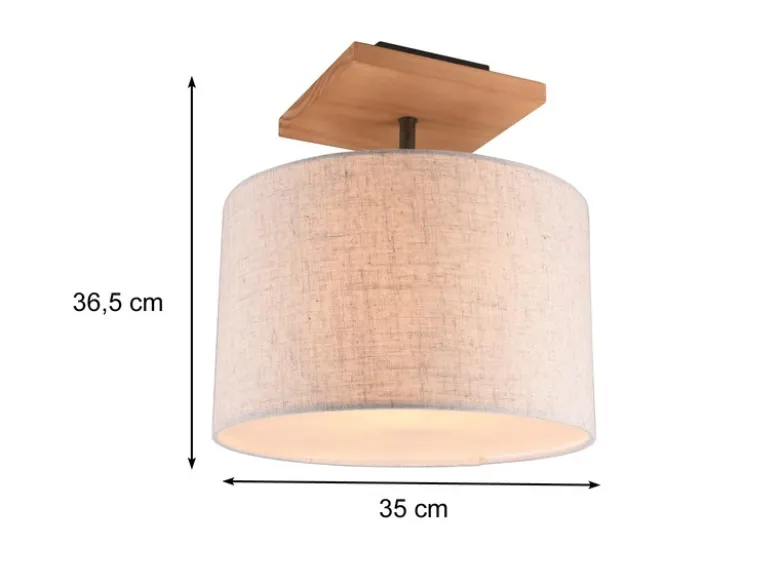 LED Deckenleuchte mit Stoffschirm in Beige und Naturholz Sockel, Ø 36cm